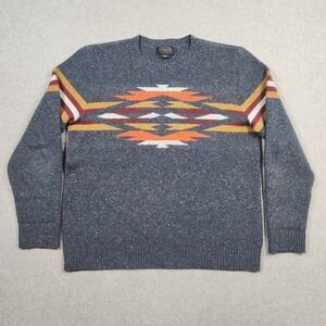 Pendleton Sweater Womens Large Blue  Aztec Heritage Wool Crewneck Pullover